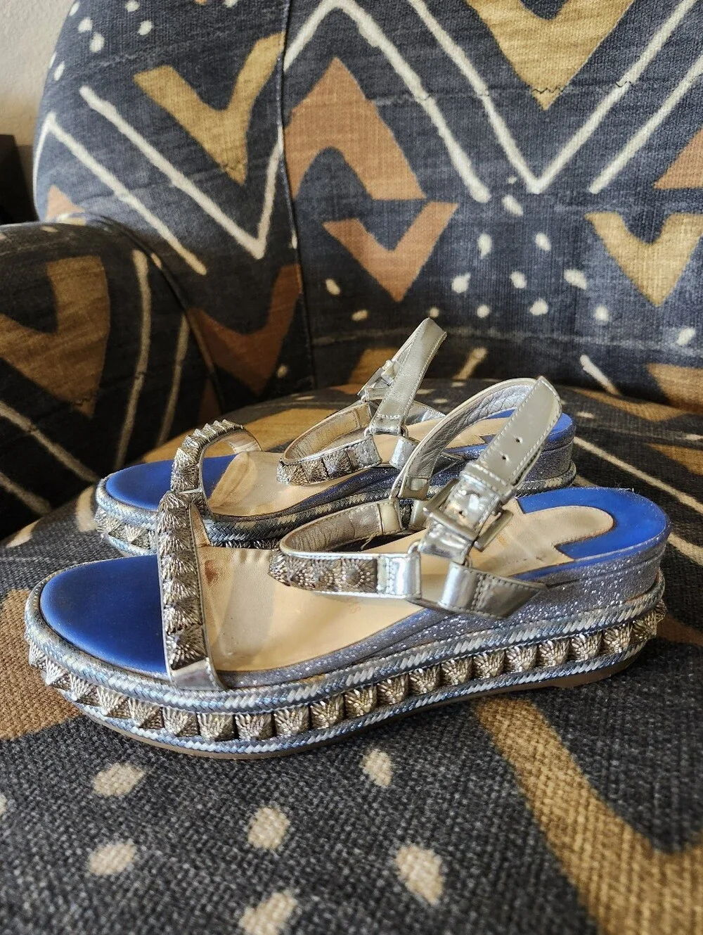 Sale🌟Christian Louboutin Holographic Rainbow Madmonica Platform Cobalt 35